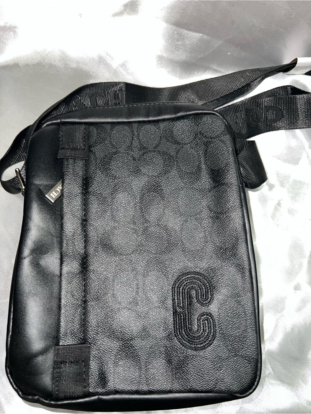 Inspired Coach Black Signature Embossed Men’s Messenger Bag